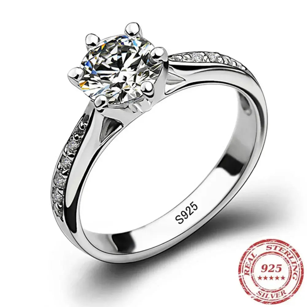 Apex 925 Sterling Silver Classic Ring for Women Six claw jewelry simple 70ct diamond ring imitation diamond women's ring Apex Collection